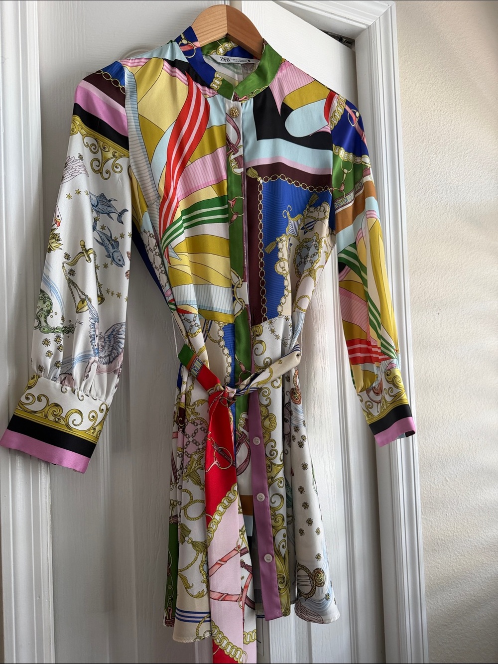 Zara Multicolor Patterned Long Sleeve Shirt Dress